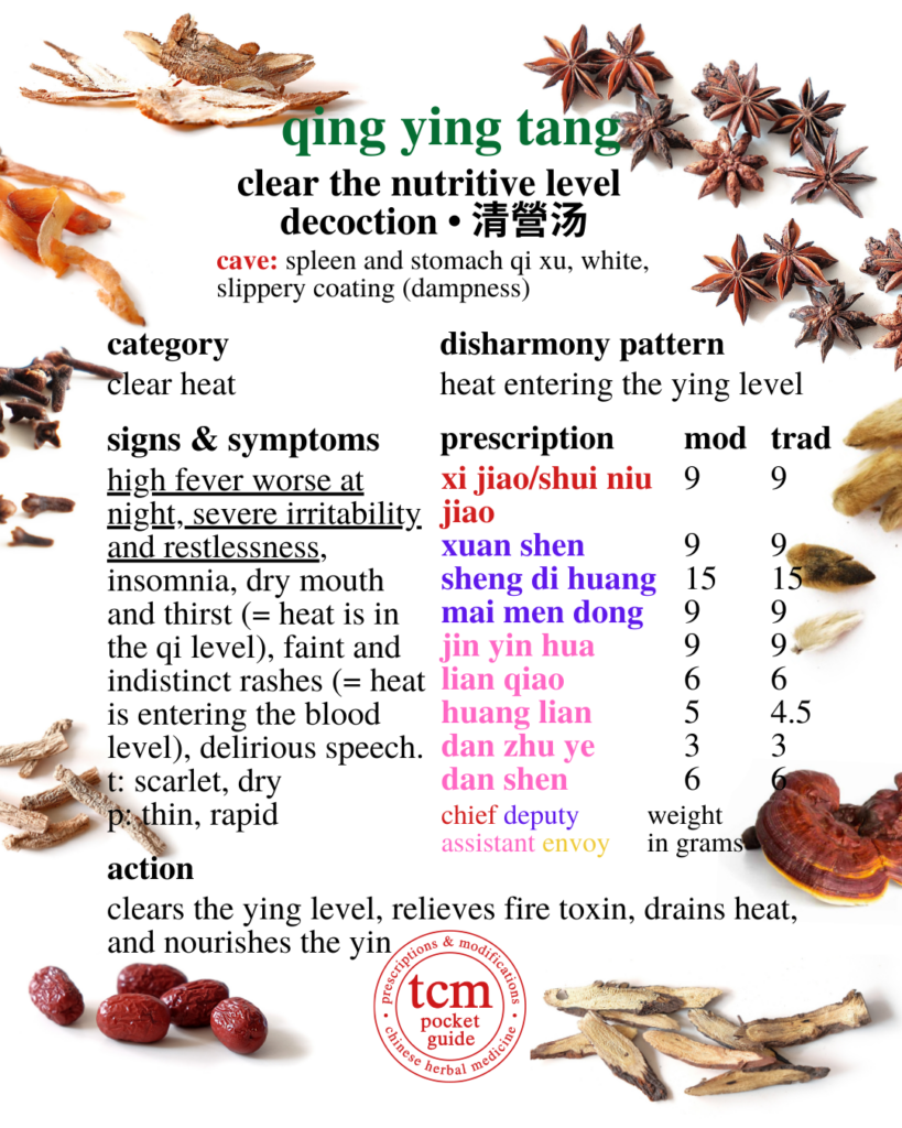 tcm pocketguide - qing ying tang • qing ying tang • clear the nutritive level decoction • 清營湯 - chinese herbal prescription - chinese medicine - tcm