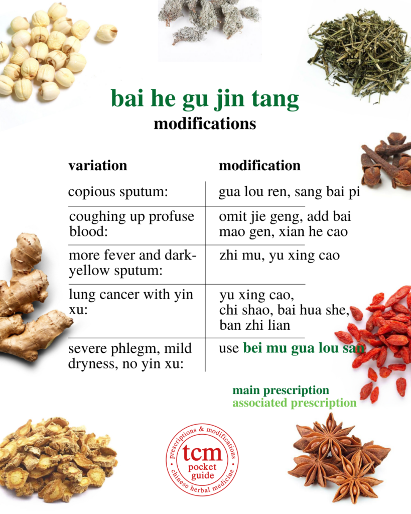 tcm pocketguide - bai he gu jin tang • lily bulb decoction to preserve the metal • 百合固金汤 - modifications