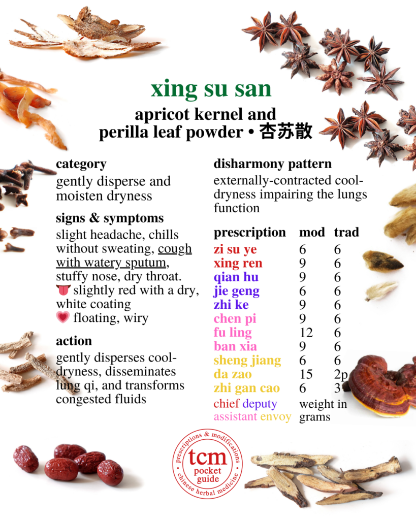 tcm pocketguide - xing su san • apricot kernel and perilla leaf powder • 杏苏散 - chinese herbal prescription - chinese medicine - tcm
