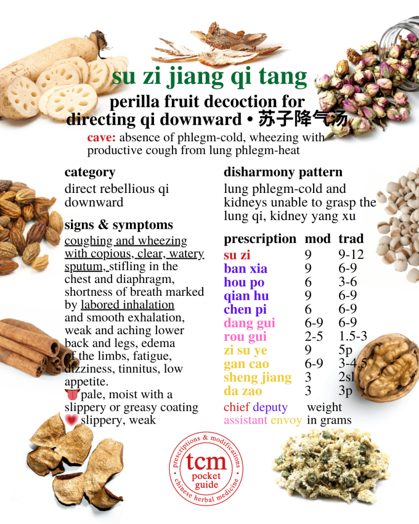 tcm pocketguide - su zi jiang qi tang • perilla fruit decoction for directing qi downward • 苏子降气汤 - prescription